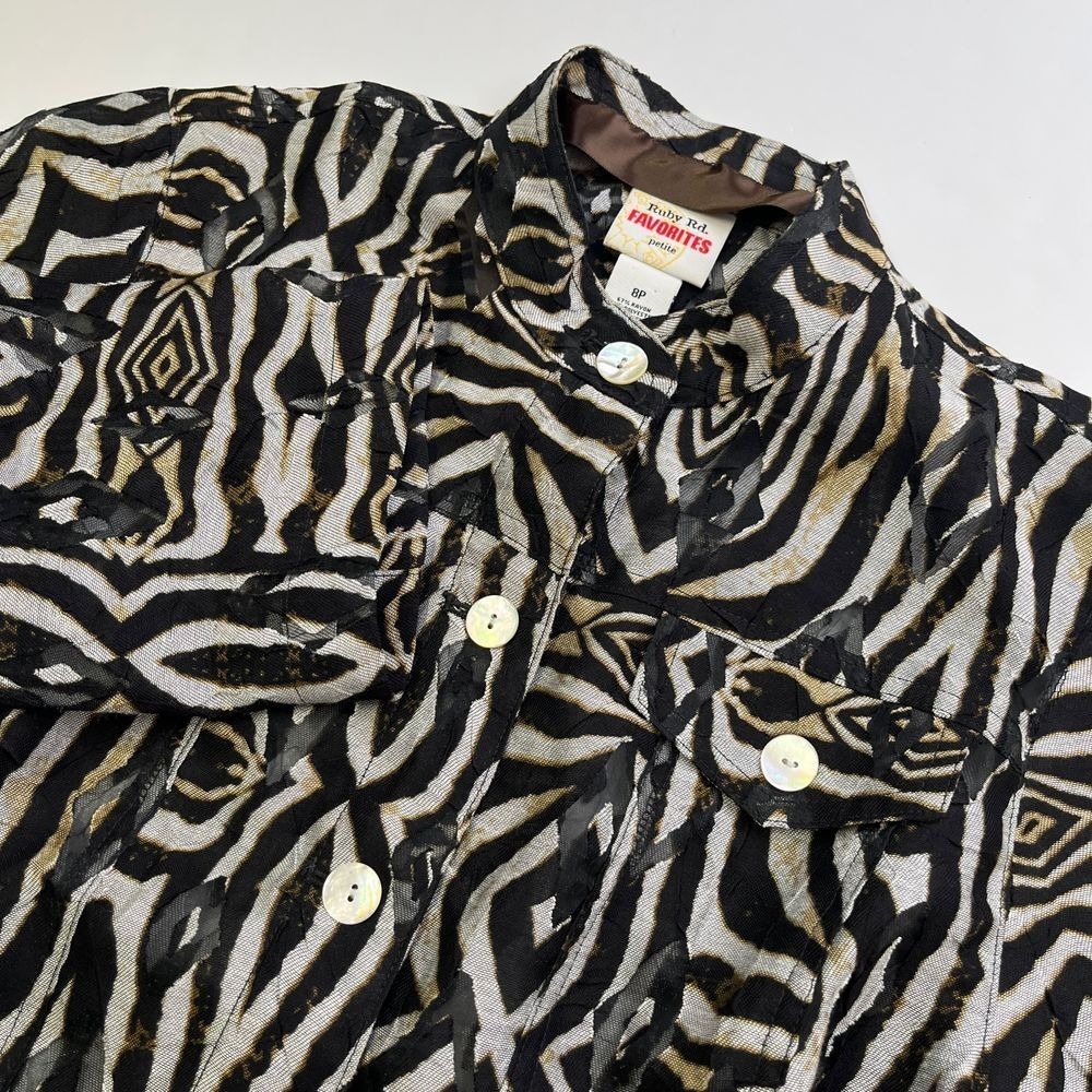 Ruby Rd. Favorites Zebra Button Down‎ Sheer Quarter Sleeve Top, Animal Print L2